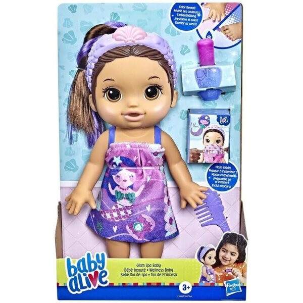 Baby Alive Glam Spa Puppe Meerjungfrau, Mani-Pedi Color Reveal Makeup, Wasserspiel, 32 cm