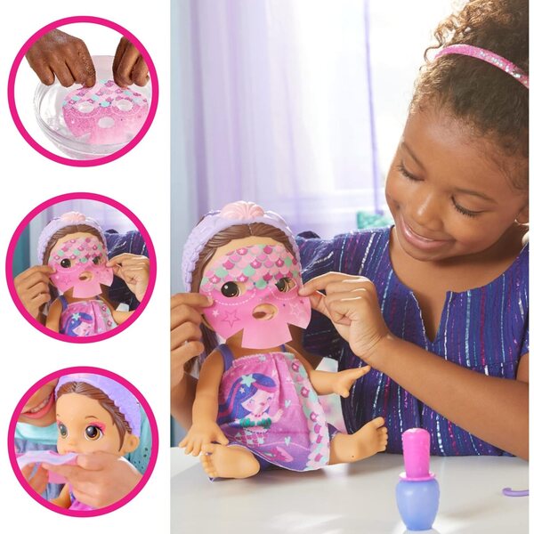 Baby Alive Glam Spa Puppe Meerjungfrau, Mani-Pedi Color Reveal Makeup, Wasserspiel, 32 cm