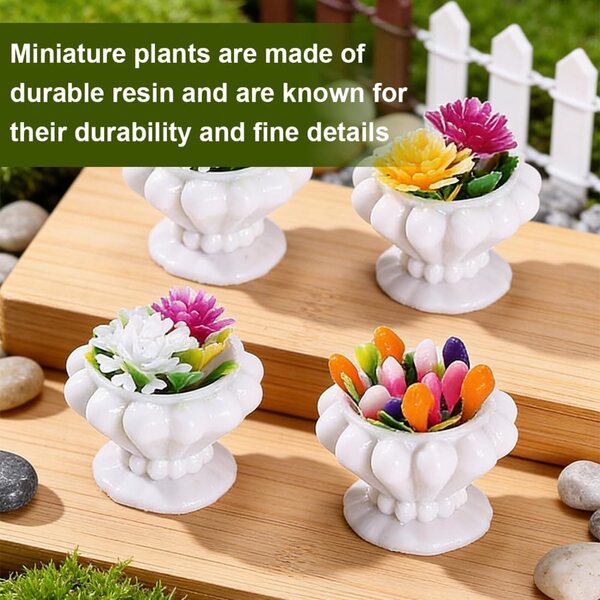 Set 4 Mini Piante in Resina per Casa delle Bambole e Giardini in Miniatura