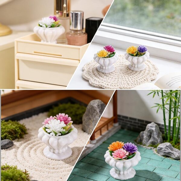 Set 4 Mini Piante in Resina per Casa delle Bambole e Giardini in Miniatura