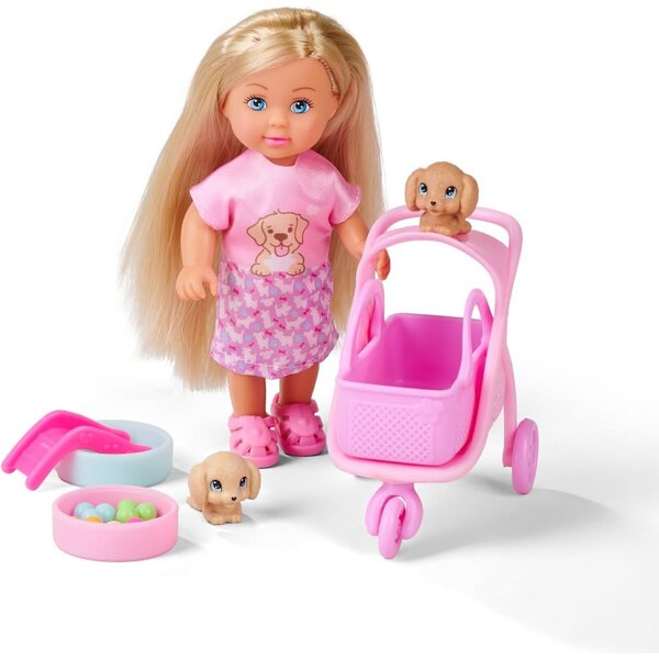 Simba Evi Love Playground Doll 12 cm mit 3 Tieren und Zubehör, Rollenspiel für Kinder