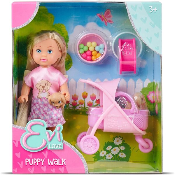 Simba Evi Love Playground Doll 12 cm mit 3 Tieren und Zubehör, Rollenspiel für Kinder