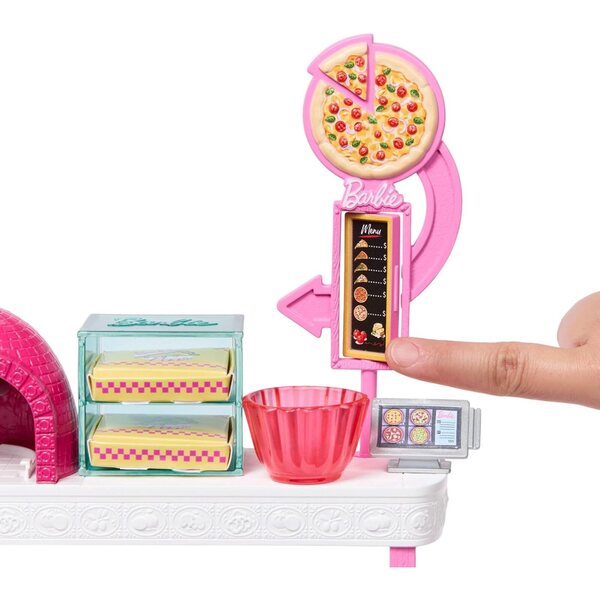 Barbie Pizza Shop-Spielset mit 25 Zubehörteilen für die Zubereitung lustiger Spielzeugpizzas