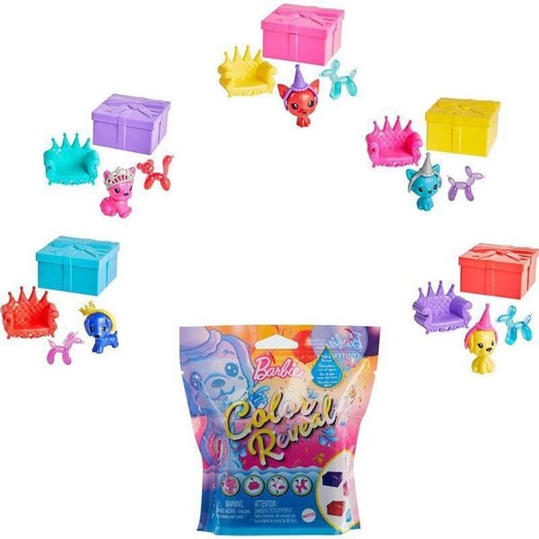 Barbie Color Reveal Party Serie 3 Überraschungstiere mit Wasseroffenbarung