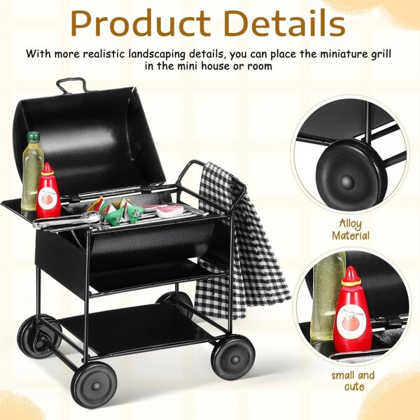 TOYANDONA Barbecue Puppenhaus Miniatur 1:12 Set realistisch schwarz 9x6,3x4,5 cm