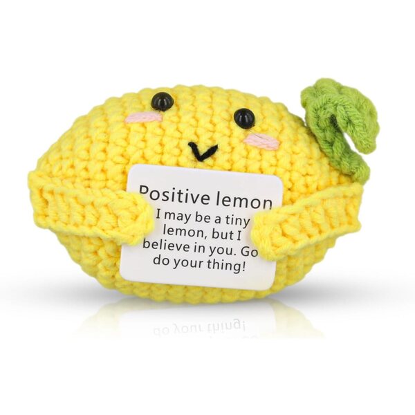 NQEUEPN Positive Lemon, bambola all'uncinetto limone 10 cm con carta di incoraggiamento