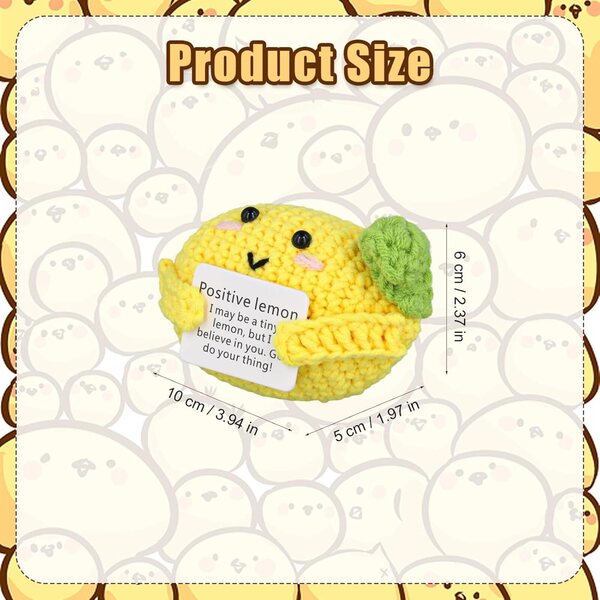 NQEUEPN Positive Lemon, bambola all'uncinetto limone 10 cm con carta di incoraggiamento