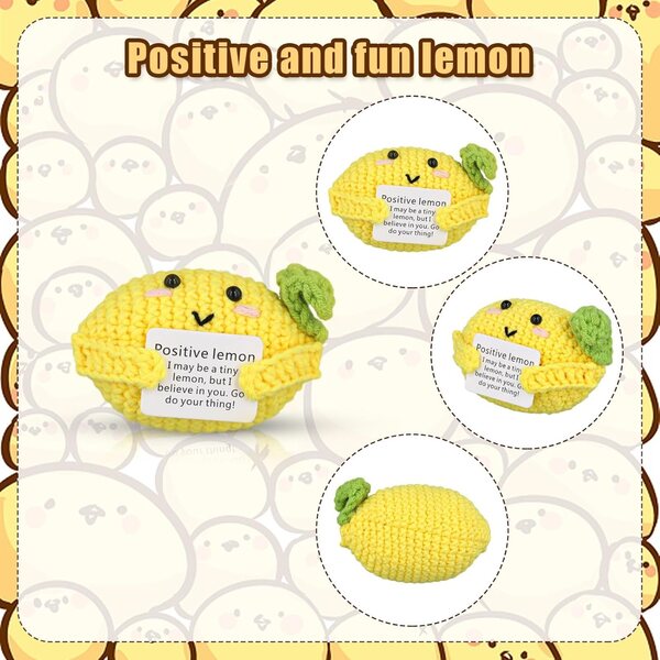 NQEUEPN Positive Lemon, bambola all'uncinetto limone 10 cm con carta di incoraggiamento