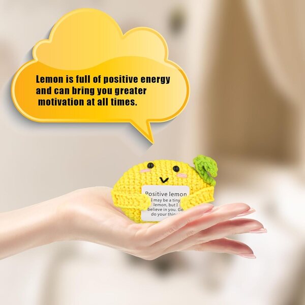 NQEUEPN Positive Lemon, bambola all'uncinetto limone 10 cm con carta di incoraggiamento