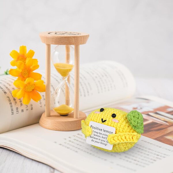 NQEUEPN Positive Lemon, bambola all'uncinetto limone 10 cm con carta di incoraggiamento