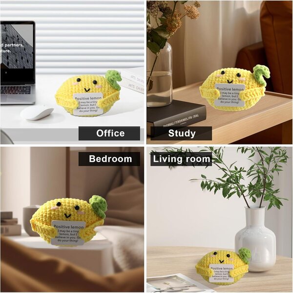 NQEUEPN Positive Lemon, bambola all'uncinetto limone 10 cm con carta di incoraggiamento