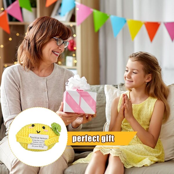 NQEUEPN Positive Lemon, bambola all'uncinetto limone 10 cm con carta di incoraggiamento