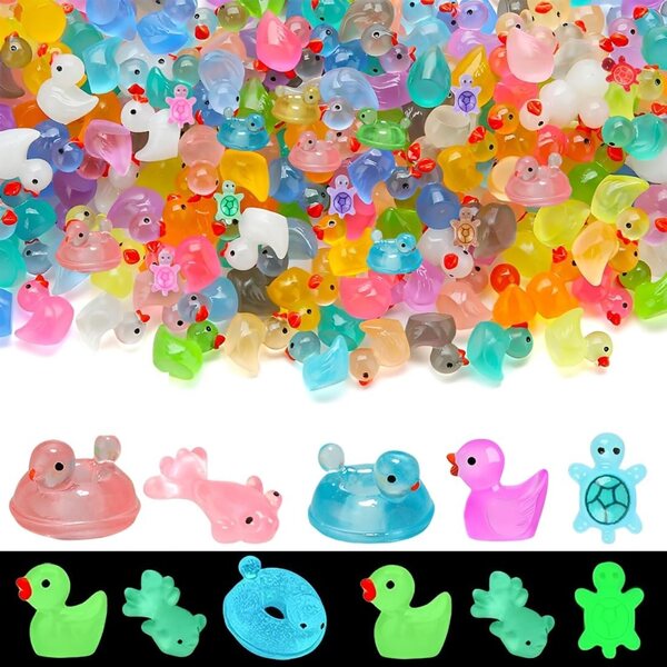 100 Mini Animali in Resina Fosforescente per Giardini, Case delle Bambole e Decorazioni