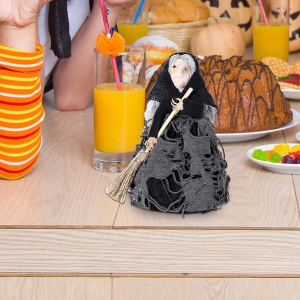 Bambola di Strega Halloween Horror fatta a mano 16,5x7 cm, decorazione paurosa