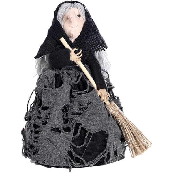 Bambola di Strega Halloween Horror fatta a mano 16,5x7 cm, decorazione paurosa