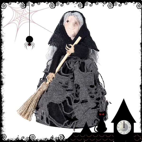Bambola di Strega Halloween Horror fatta a mano 16,5x7 cm, decorazione paurosa