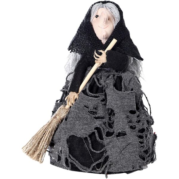 Bambola di Strega Halloween Horror fatta a mano 16,5x7 cm, decorazione paurosa