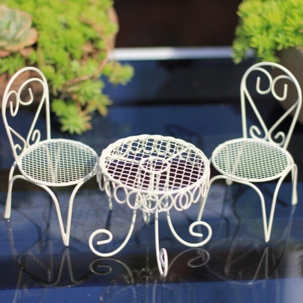 Set di 3 mini tavoli e sedie in metallo vintage KARLOR, decorazione casa e giardino
