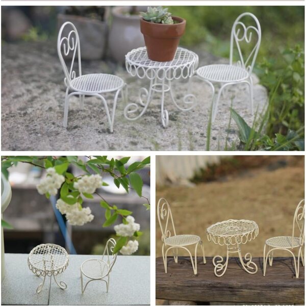 Set di 3 mini tavoli e sedie in metallo vintage KARLOR, decorazione casa e giardino