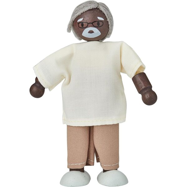 PlanToys Grand Father poupée en bois durable teint foncé 1:12