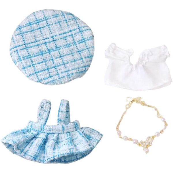 niannyyhouse Kleidungsset für 10–15 cm große blaue Plüschpuppe mit Hut und Zubehör