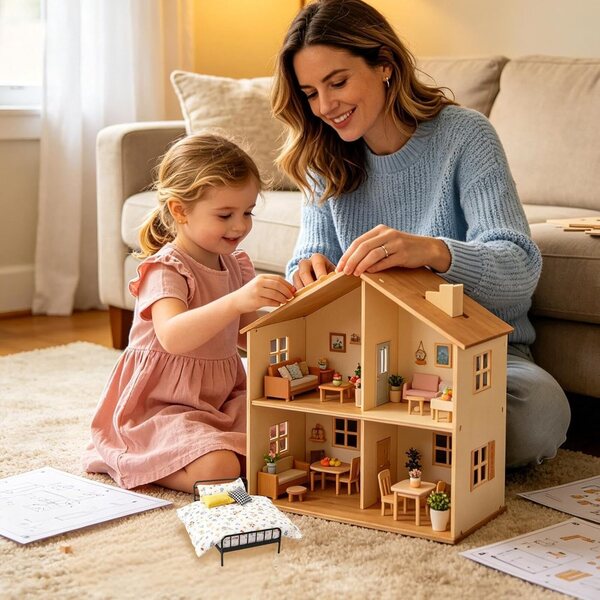 Set Cameretta Vintage in Miniatura con Biancheria e Cuscini per Casa delle Bambole