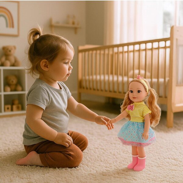 ColorBaby Mara, 36 cm große Gliederpuppe mit blonden Haaren und Kleidung inklusive