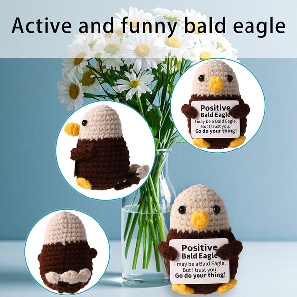 TOYMIS Gehäkelter Weißkopfseeadler mit ermutigender Karte, kreatives Geschenk