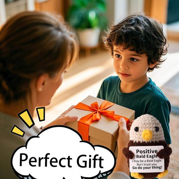 TOYMIS Gehäkelter Weißkopfseeadler mit ermutigender Karte, kreatives Geschenk