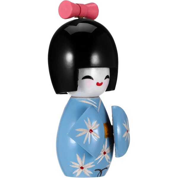 Bambola Kimono in Legno Giapponese Artigianale Mini Decorazione Casa 9cm