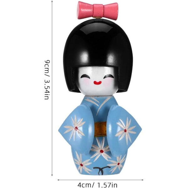 Bambola Kimono in Legno Giapponese Artigianale Mini Decorazione Casa 9cm