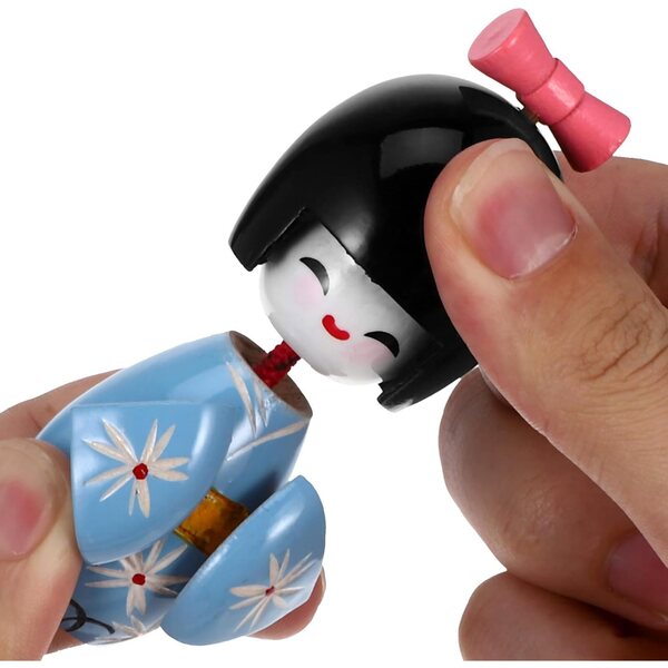 Bambola Kimono in Legno Giapponese Artigianale Mini Decorazione Casa 9cm