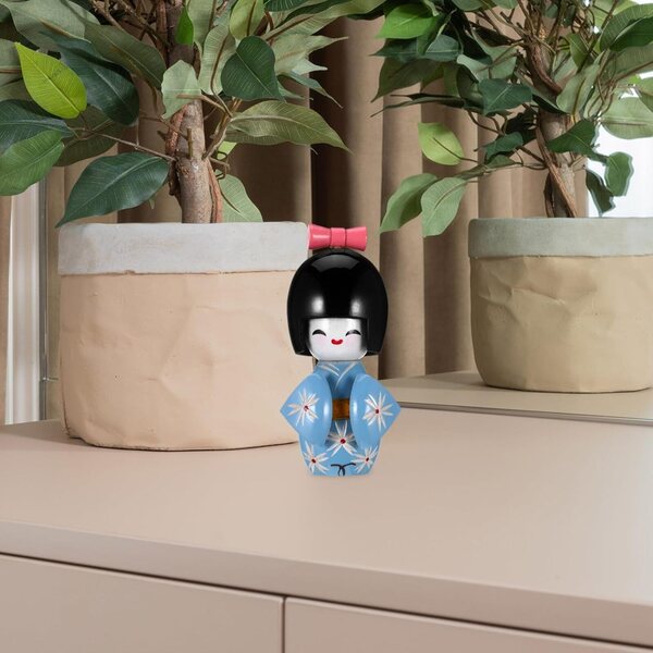 Bambola Kimono in Legno Giapponese Artigianale Mini Decorazione Casa 9cm