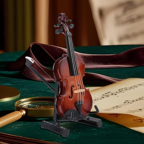 Violino in miniatura in legno decorativo, design dettagliato e raffinato, perfetto per la casa