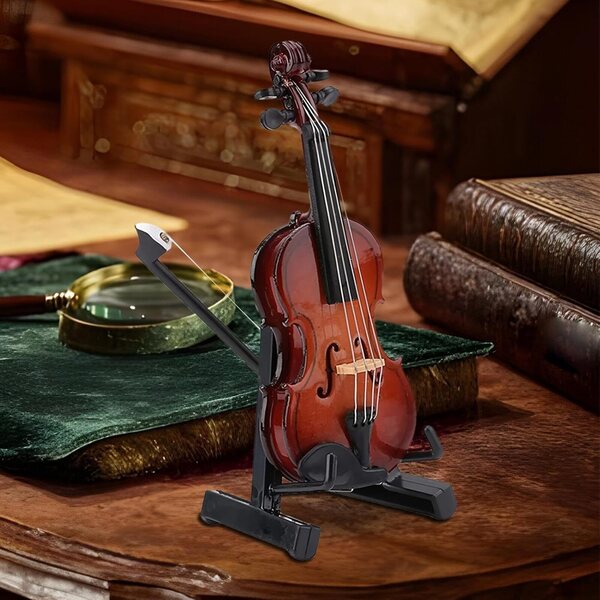 Violino in miniatura in legno decorativo, design dettagliato e raffinato, perfetto per la casa