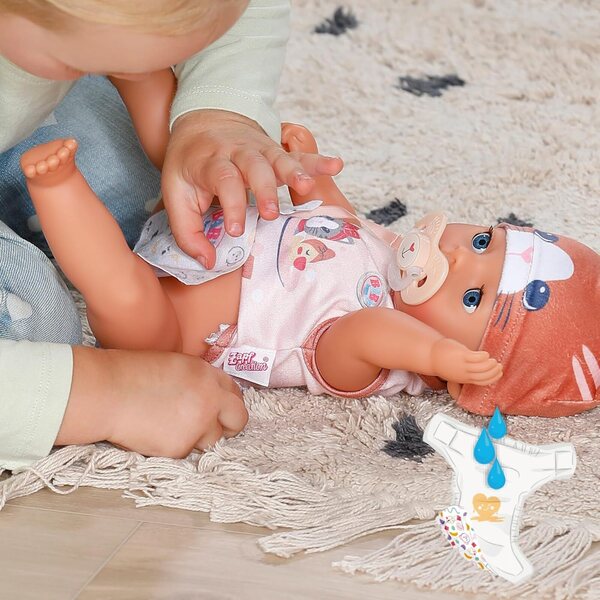 BABY born Lena 36 cm mit Katzen-Strampler, Puppe für Kinder ab 1 Jahr mit 7 Funktionen ohne Batterien