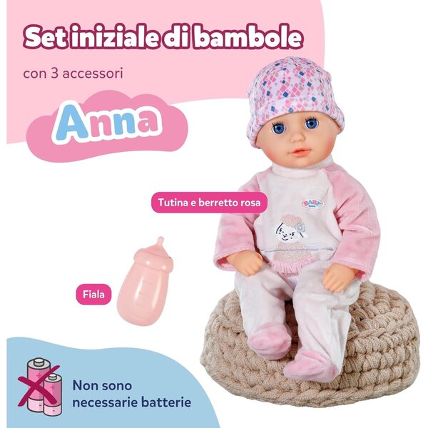 BABY Anna: 36 cm große Puppe mit weichem Körper, schließenden Augen, rosa Strampler und Flasche
