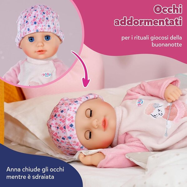 BABY Anna: 36 cm große Puppe mit weichem Körper, schließenden Augen, rosa Strampler und Flasche