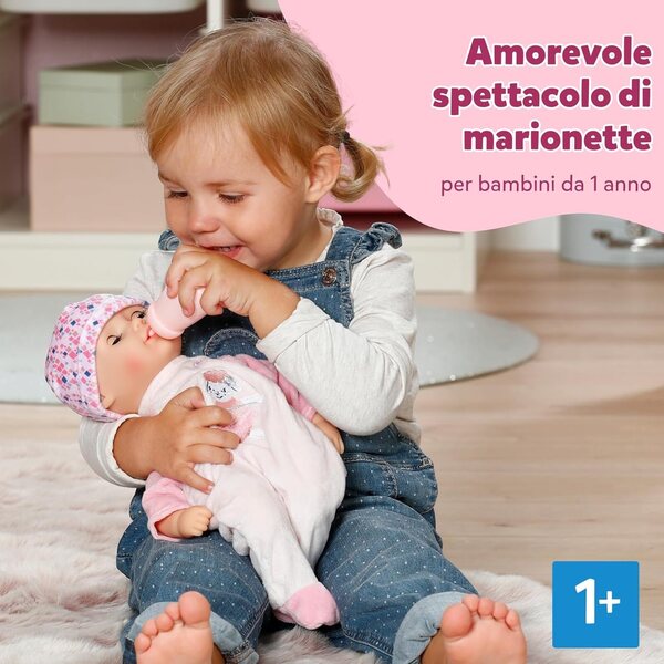BABY Anna: 36 cm große Puppe mit weichem Körper, schließenden Augen, rosa Strampler und Flasche