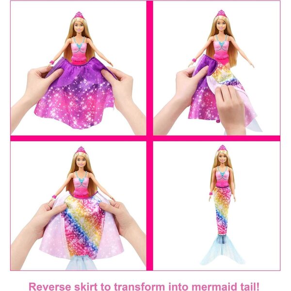 Barbie Dreamtopia 2in1 Prinzessin und Meerjungfrau mit 3 Outfits und Accessoires für Kinder ab 3 Jahren