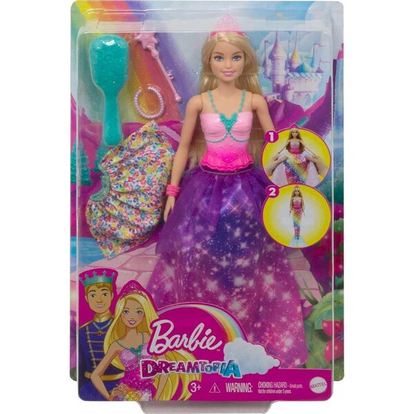 Barbie Dreamtopia 2in1 Prinzessin und Meerjungfrau mit 3 Outfits und Accessoires für Kinder ab 3 Jahren