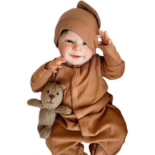 Scnbom Reborn-Puppe, 50 cm, realistisches Silikon mit offenen Augen und Neugeborenen-Kleidung