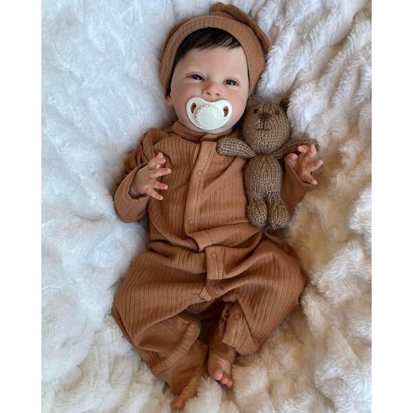 Scnbom Reborn-Puppe, 50 cm, realistisches Silikon mit offenen Augen und Neugeborenen-Kleidung