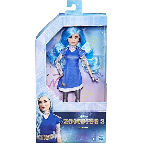 Bambola Disney Princess Addison Zombies 3, 30,5 cm con vestito blu, accessori e 11 articolazioni