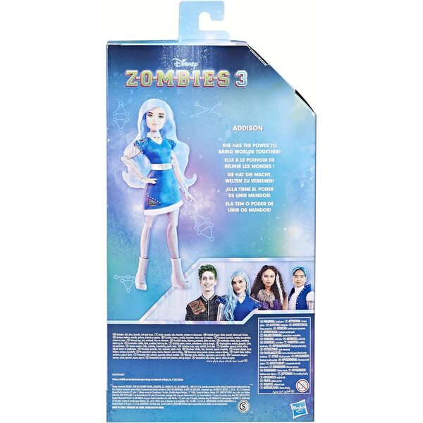 Bambola Disney Princess Addison Zombies 3, 30,5 cm con vestito blu, accessori e 11 articolazioni