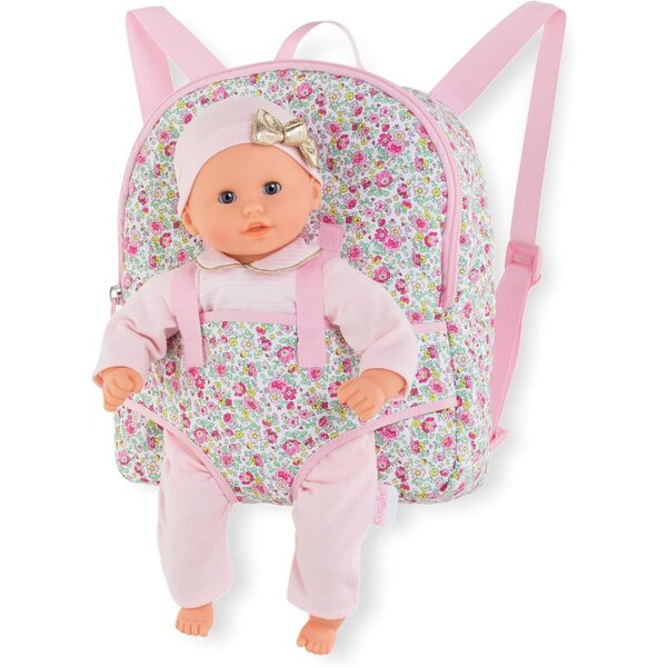 Corolle Zaino Portabambola Floreale Rosa S - Pratico e Regolabile per Bambini