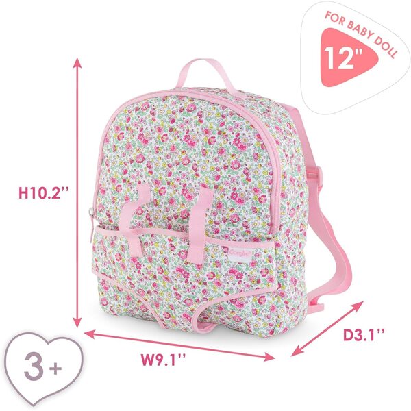 Corolle Zaino Portabambola Floreale Rosa S - Pratico e Regolabile per Bambini