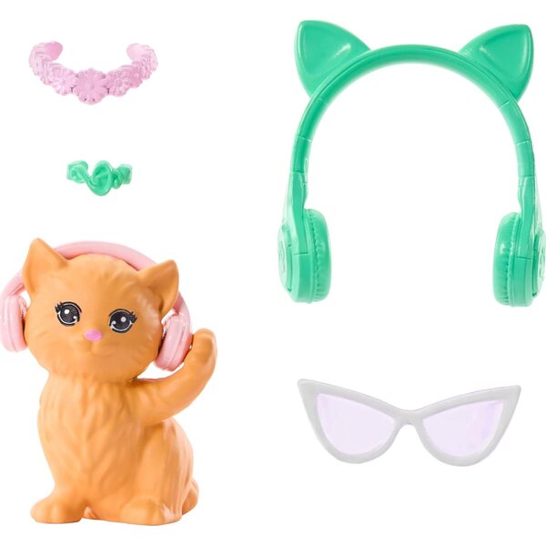Barbie Mysteries Daisy Doll con vestito rimovibile e gattino con cuffie, gioco narrativo
