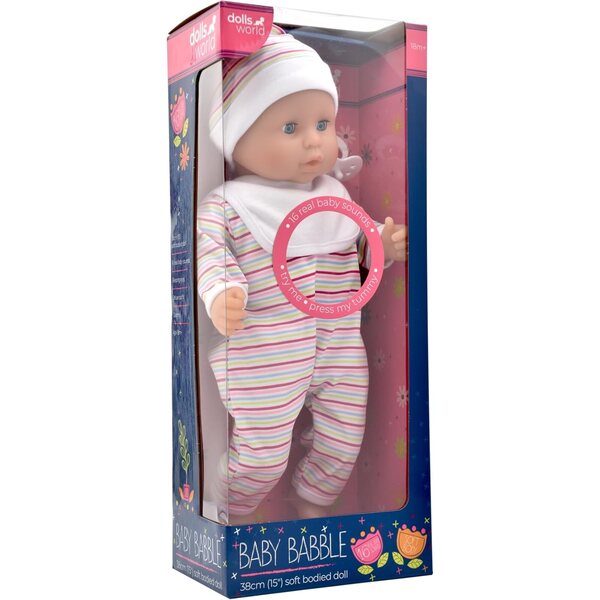 DollsWorld Deluxe Puppe 38 cm mit 16 echten Geräuschen und Schlafaugen