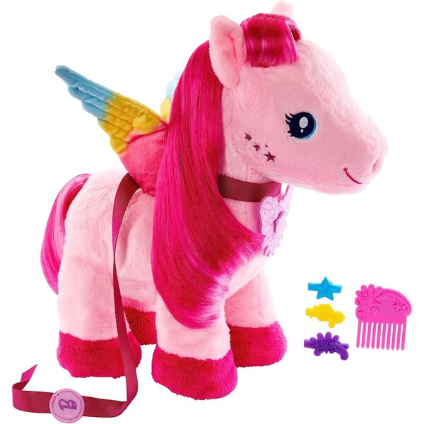 Barbie Pegasus glitzernde Flügel – magischer Plüsch 28 cm mit Geräuschen, Zubehör und Bewegung